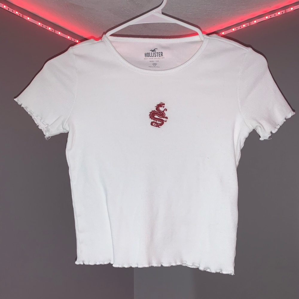 White Hollister Dragon Tee